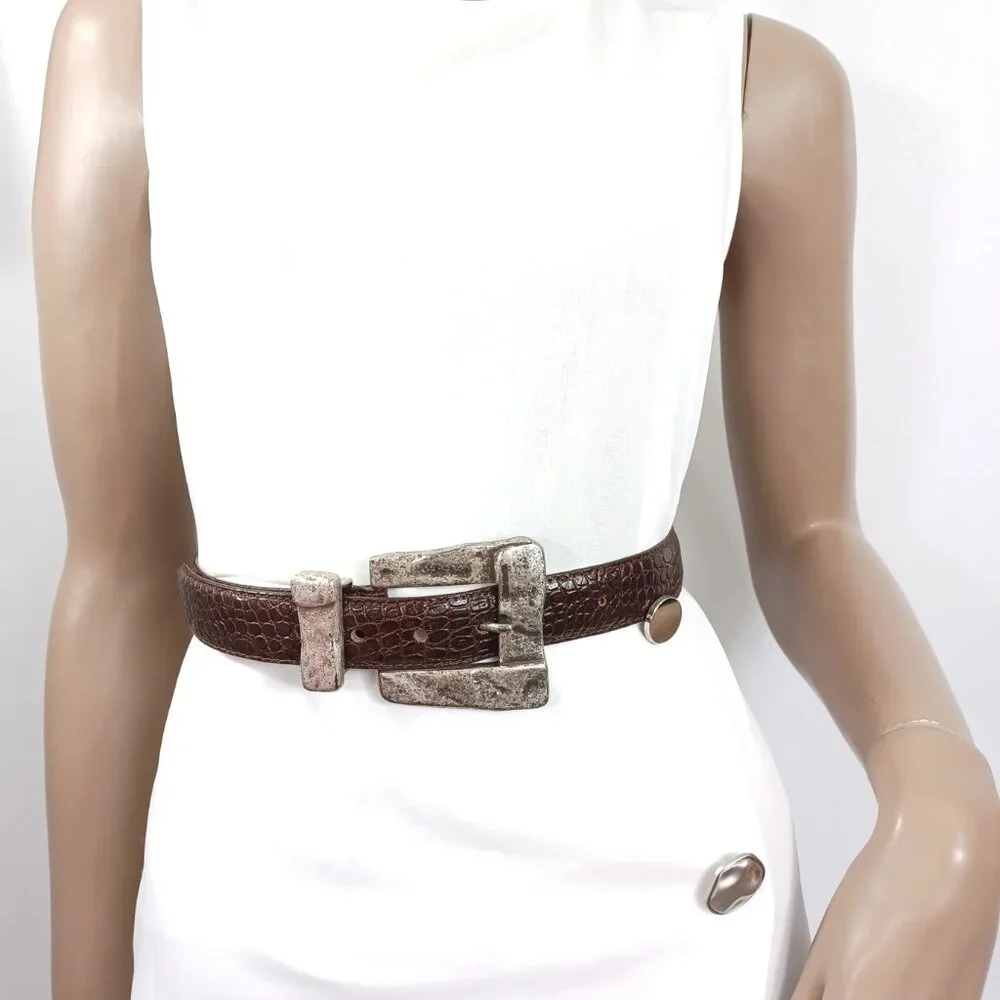 KENNETH COLE Belt Large Distressed Buckle Calfskin Leather S